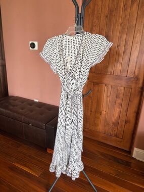 Brand new Max Studio Black Polka Dot Wrap Dress on White .